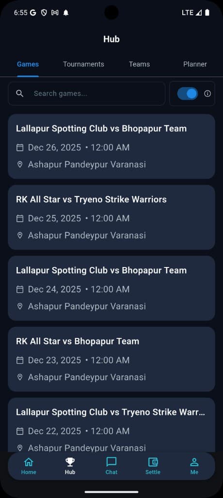 Home — public tournaments and quick actions