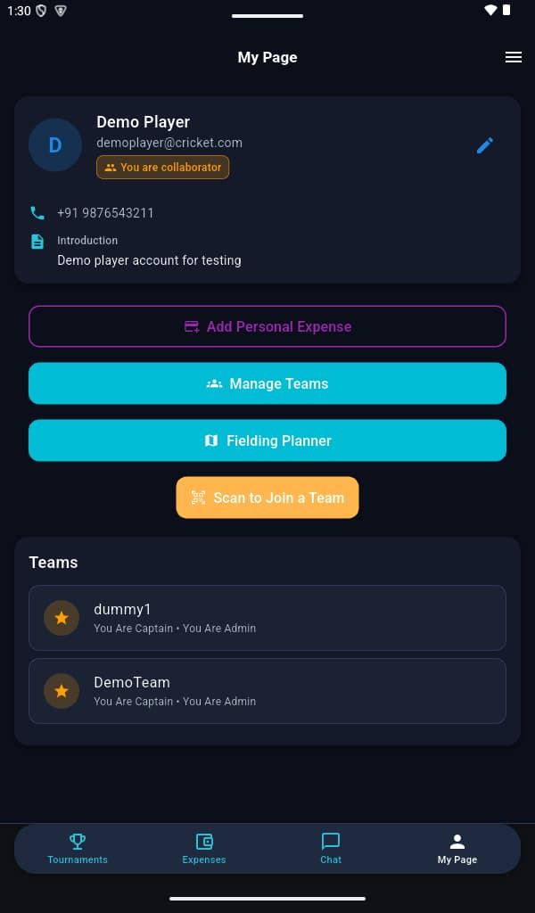 My Page — profile and tools