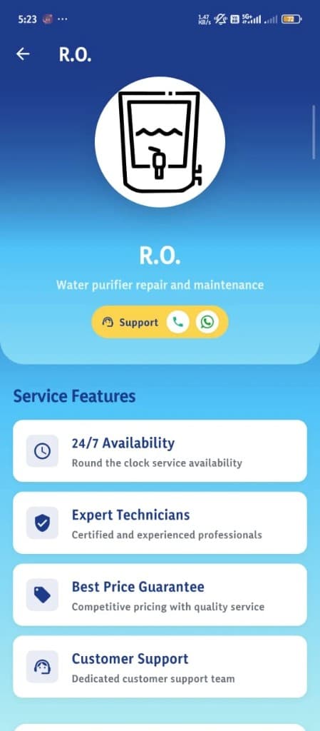 R.O. water purifier service details