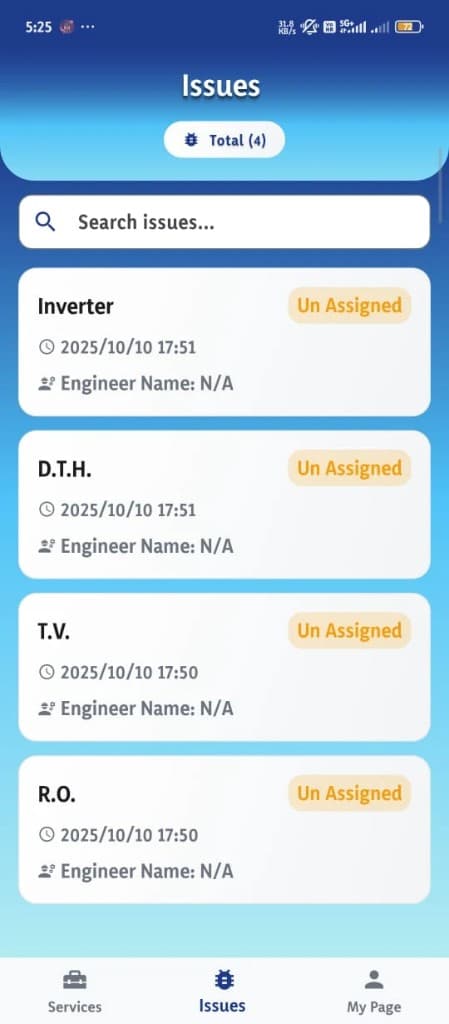 Issues list with live status