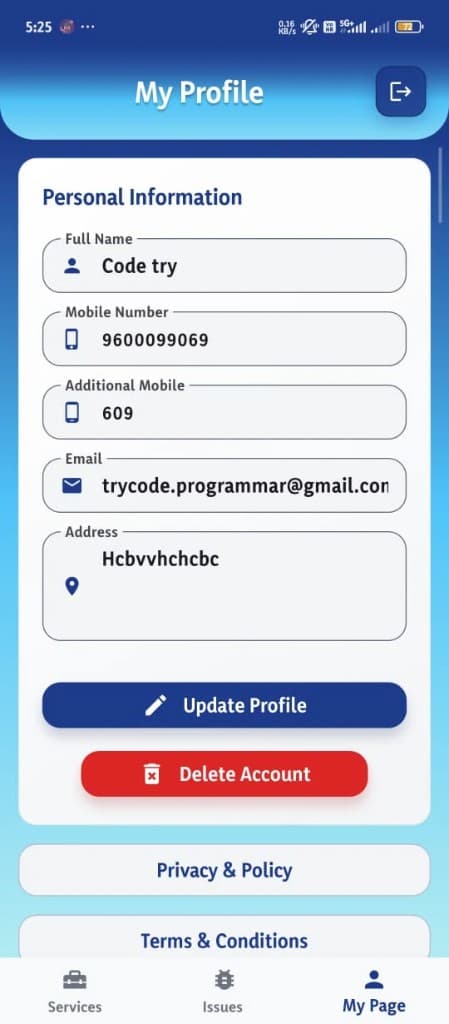 User profile and account settings