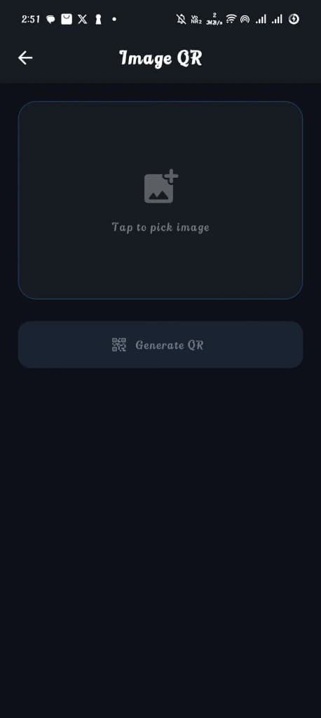 Image QR creation screen with image picker
