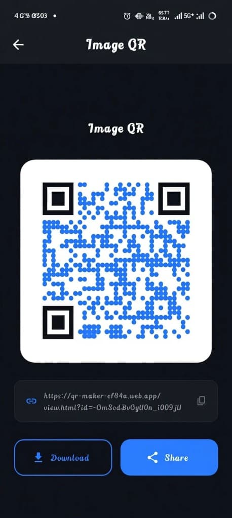 Generated image QR result with download and share actions