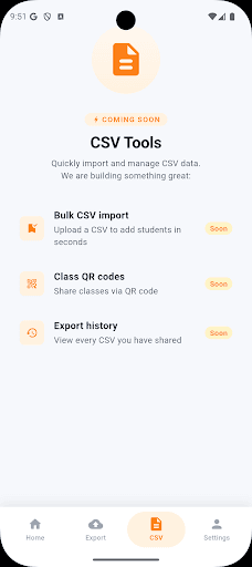 CSV Tools — bulk import, class QR codes, and export history