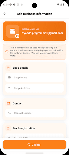 Add business information for invoices